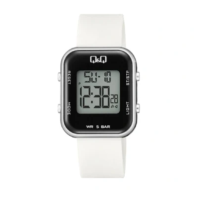 Afbeelding van Q&amp;Q model m207j005y dameshorloge digitaal wit/zilverkleurig 2 tijden alarm stopwatch 50 meter waterdicht backlight