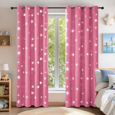 Afbeelding van Deconovo 2 gordijnen met ogen, woonkamer, roze, stuks
