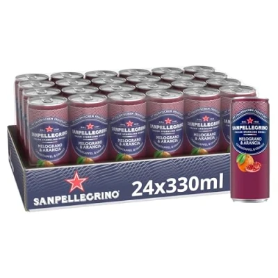 Afbeelding van Sanpellegrino limonade met sinaasappel en granaatappel Melograno &amp; Arancia verpakking van 24 (24 x 0,33 l) wegwerp blikjes