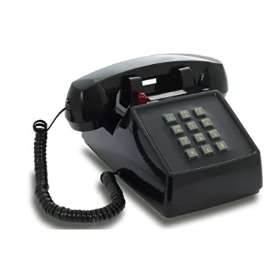 Afbeelding van OPIS PushMeFon cable: 1970 geïnspireerde vaste lijn drukknop retro telefoon met metalen bel (zwart)