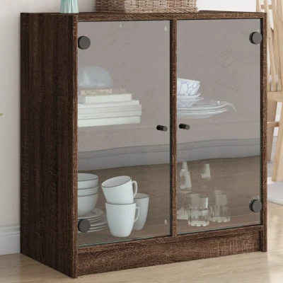 Afbeelding van Bijzetkast met glazen deuren 68x37x75,5 cm bruineikenkleurig