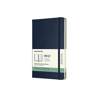 Afbeelding van Moleskine 18 maanden weekplanner/afsprakenplanner, agenda 2021/2022, weeknotitieboek met vaste omslag en elastische sluiting, formaat large/A5 13 x 21 cm, kleur saffierblauw, 208 pagina&#039;s