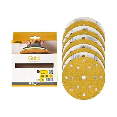 Afbeelding van Mirka Gold Universeel Schuurpapier Schuurschijven Ø 150mm Klittenband, 15 gaats, korrel P60, 10 st / Voor het schuren van gips, plamuur, spaanplaat, hout, lak