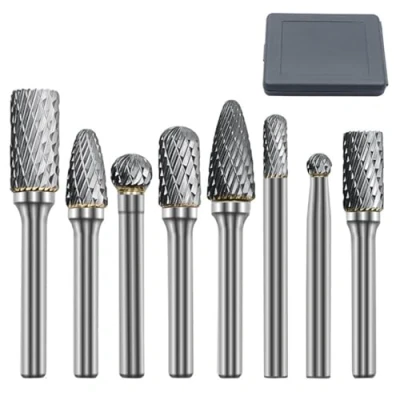 Afbeelding van Rotarys Graveerfrezen, set van 8 stuks, 6 mm, schacht met dubbele groef, hardmetaal, Rotarys, vijlen, burr bitset, graveren, cutter voor slijpers, boren, doe het zelf houtbewerking, snijden, metaal polijsten