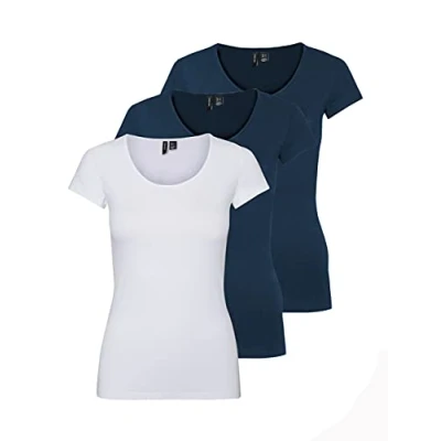 Afbeelding van VERO MODA Dames Vmmaxi My Ss Soft U Neck Noos T shirt, blauw (2x Insignia Blue/1x White), M