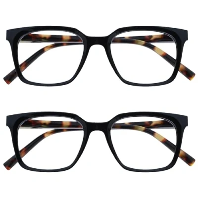 Afbeelding van OPULIZE KOI Leesbrillen 2 Pack Groot Rechthoekig Montuur Zwart Heren Dames Veerscharnieren RR50 1 +1.00