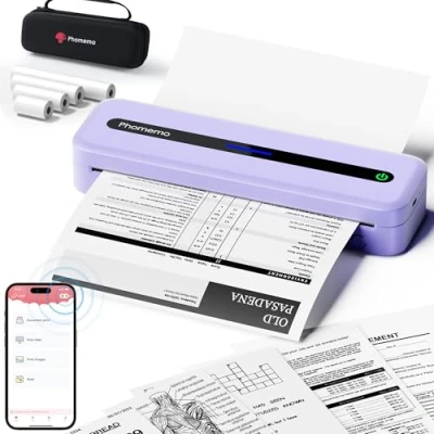 Afbeelding van Phomemo M832 Draagbare Printer, Thermische Printer A4 Compatibel met Android &amp; iOS, Draadloze Kleine Printers Inclusief Draagtas en 4 Rollen Wegwerpproducten, Paars