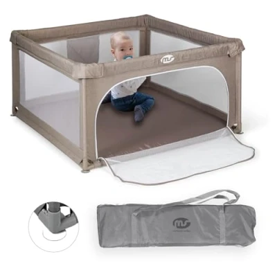Afbeelding van box L 120 x cm beige voor baby&#039;s, opvouwbaar, veilige met kattenluiken en netvenster