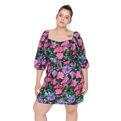 Afbeelding van Trendyol Geweven Mini Jurk Met Bloemenmotief En Riem Tbbss22El00039