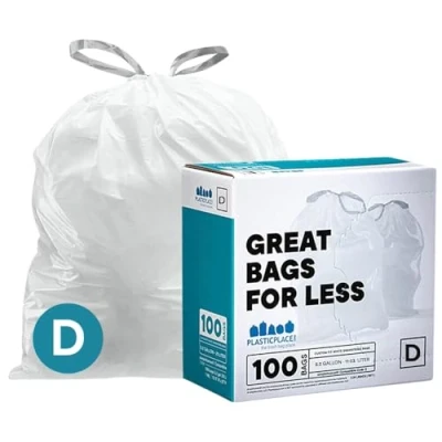 Afbeelding van Plasticplace Op maat gemaakte vuilniszakken, compatibel met simplehuman Code D witte trekkoord vuilnisvoeringen 5,3 gallon/20 liter, 15,75 &quot;x 28&quot;, 100 Count (Pack van 1)