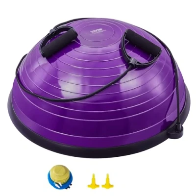 Afbeelding van VEVOR Halve oefenbaltrainer, 58,4 cm baltrainer, 660 lbs stabiliteitsbal, yogabal met weerstandsbanden en voetpomp, krachtfitnessbal voor thuisgym, full body workout, paars