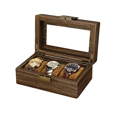 Afbeelding van anyasun Horloge Box voor Mannen 3 Slots Organizer Case, PU Lederen Display Opbergdoos met Glazen Deksel