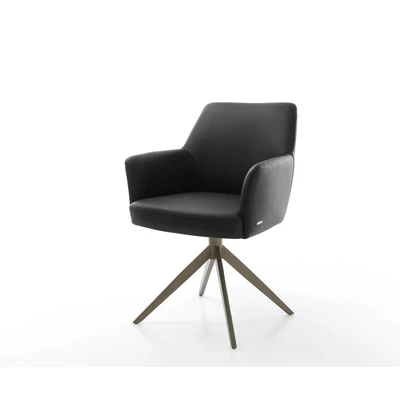 Afbeelding van Eetkamerstoel Xana Flex met armleuning kruisframe breed afwerking titaniumeffect echt leer zwart pocketveer kern 360 draaibaar