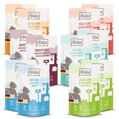 Afbeelding van MjAMjAM premium natvoer voor katten Quetschie Mixpaket III, pak van 12 (12 x 125 g), graanvrij met extra vlees