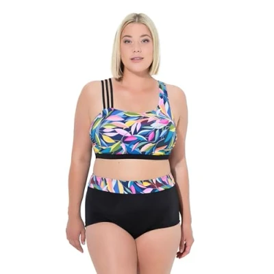 Afbeelding van Ulla Popken Split Strap LEAF SET Bikini, Dames, Maat: 48, Black