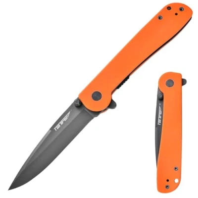 Afbeelding van TONIFE Guiding Star Vouwmes met Zakclip, Non Slip EDC Eenhandsmes, 8Cr14MoV Lemmet en G10 Handgreep voor Outdoor Campingmes (Oranje + Grijs Titanium)