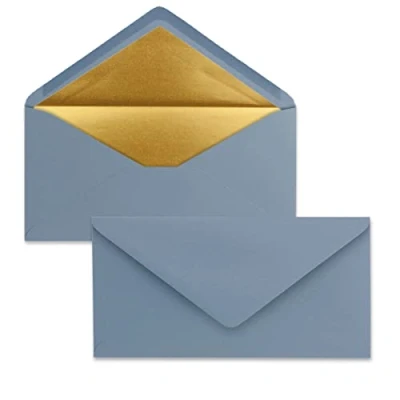 Afbeelding van NEUSER PAPIER 41371 74 gold 25 enveloppen DIN lang Grijsblauw met goud metallic voering 110 x 220 mm nat lijmen feestelijke voor Kerstmis Grijs Blauw
