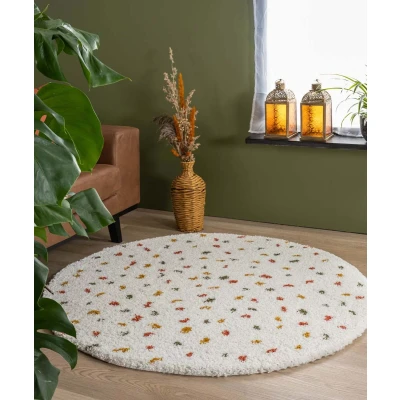 Afbeelding van Rond Hoogpolig Vloerkleed Stippen Artisan Wit/multi 300 Cm