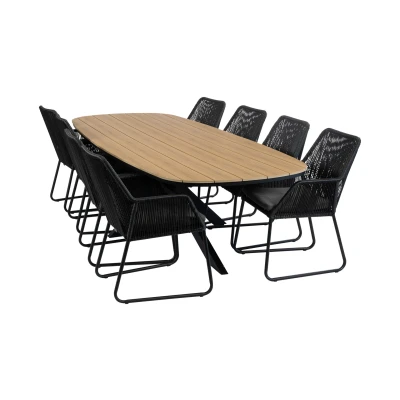 Afbeelding van Normin 9 delige tuinset 8 Mona tuinstoelen Tuintafel Cadiz 280x115cm