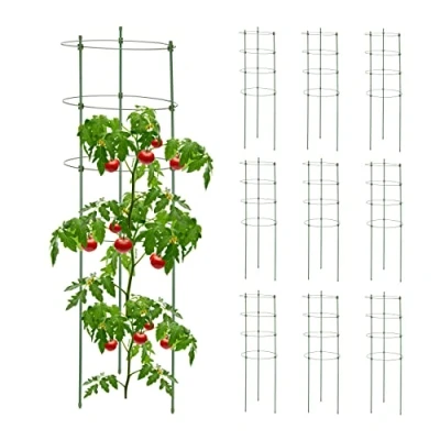 Afbeelding van plantensteun set van 10 90 cm hoog voor rozen en tomaten kunststof metaal