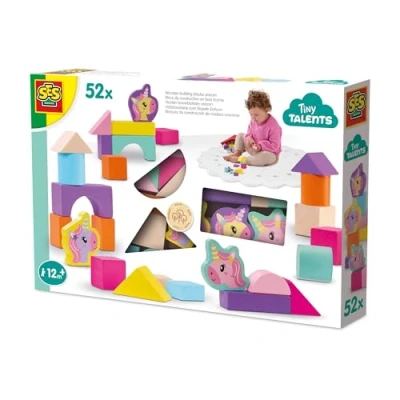 Afbeelding van SES Creative 13251 Houten Bouwblokken Eenhoorn Speelset voor Kinderen vanaf 12 Maanden Inclusief kleurrijke blokken en eenhoornfiguren Perfect motorische vaardigheden