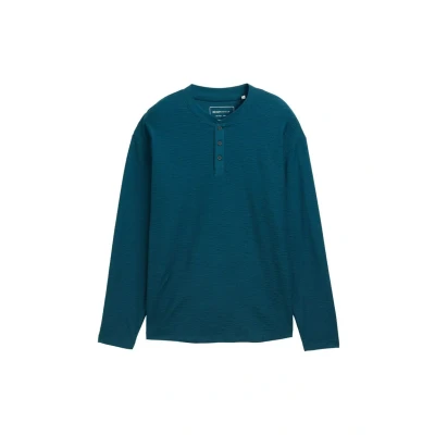 Afbeelding van TOM Tailor Denim Henley Longsleeve, Heren, Maat: XL, Deep pond green