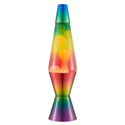 Afbeelding van LAVA® Lavalamp Regenboog 2513, handgeschilderde driekleurige bol, witte was, transparante vloeistof, decoratieve voet en kap, originele 14,5 inch merk bewegingslamp