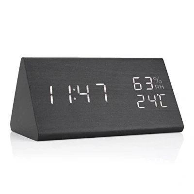 Afbeelding van Fdit Houten Digitale Wekker met USB Opladen Vochtigheid en Temperatuur Detecteren Elektronische LED Display 3 Alarmen Niveaus Helderheid