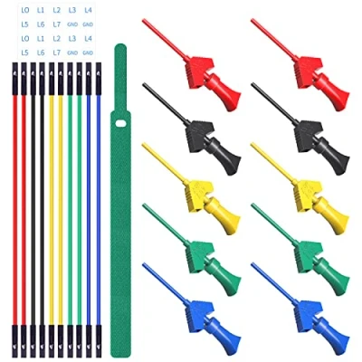 Afbeelding van Cleqee 10 STKS SMD IC Test Haak Clips Siliconen Jumper Mini Grabber Kabel Probe Leads Kit Compatibel voor Dupont Pin Header Logic Analyzer 5 Kleuren