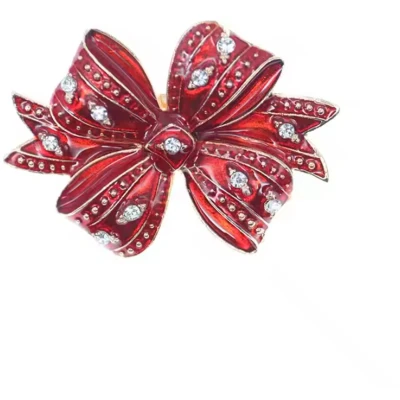 Afbeelding van Kerstbroche met Strass Kerst Strikje Broche rood Sieraad LOUZIR