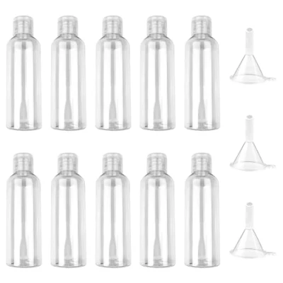 Afbeelding van Newpop 10 stuks reisflessen om te vullen, 100 ml plastic flessenset, met 3 trechters, lege vulflessen voor reizen, reisgrootte, cosmeticaflessen shampoo, lotion, spoeling