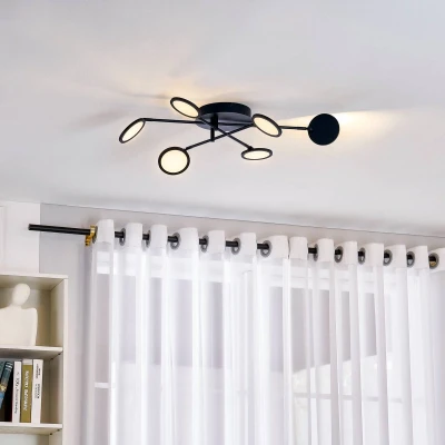 Afbeelding van Lindby LED plafondlamp met dimmer 6lichts Ijzer, plastic H: 11 cm zwart, wit Inclusief lichtbronnen