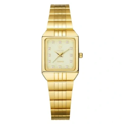 Afbeelding van JewelryWe Heren Dames Paar Polshorloge Quartz Analoog Rechthoekig Keramische Band Partner Vriendschap Horloge met Strass Zwart Wit Geschenk Valentijnsdag, goud/groen dameshorloge, armband
