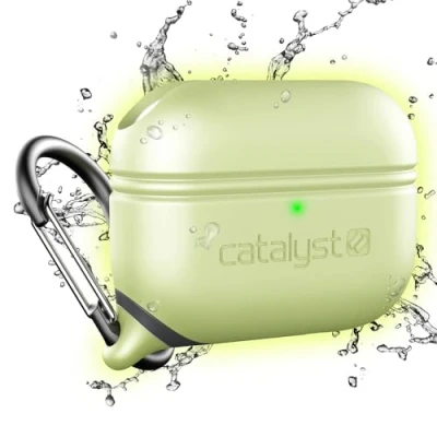 Afbeelding van Catalyst® Waterdichte hoes voor AirPods Pro (1e en 2e generatie), beschermend silicium, draadloos opladen, karabijnhaak, schokbestendig, siliconen afdichting Apple accessoires Glow in the Dark