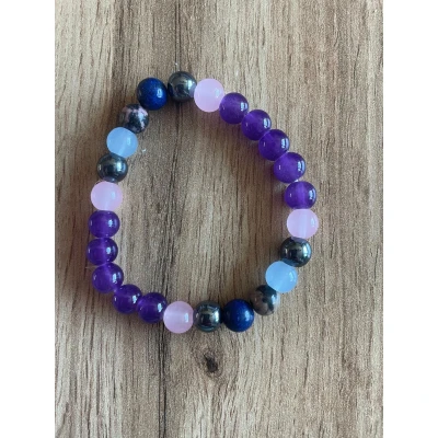 Afbeelding van Edelsteen Armband 18 cm 8 mm Kralen( Bescherming) Apatiet, Fluoriet, Rhodoniet &amp; Amethist Voor Energie, Balans Bescherming
