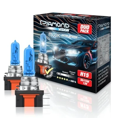 Afbeelding van H15 12V 55/15W Diamond Vision 8500k Xenon Look Autolamp Lamp Dimlicht Grootlicht Whitevision Wit Licht Ultra Life Halogeen Lampen Cool Blue Blauw Xtreme PGJ23t 1