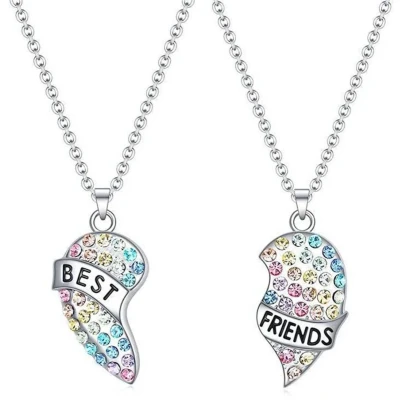 Afbeelding van Bixorp Friends BFF Ketting voor 2 met Regenboog Hartje Zilverkleurig &quot;Best Friends&quot; Vriendschapsketting