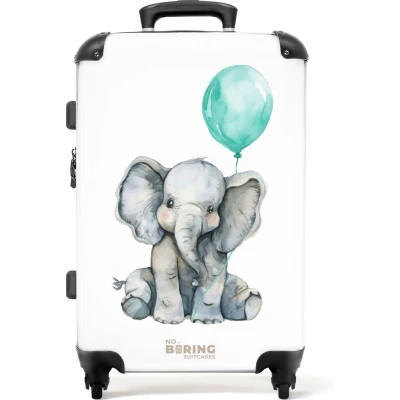 Afbeelding van NoBoringSuitcases.com® Kinderkoffer Kindertrolley jongen en meisje Olifant met blauwe ballon Koffer kind groot Rolkoffer lichtgewicht Reiskoffer 4 wielen Grote trolley XL 20 kg bagage