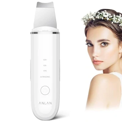 Afbeelding van Facial Skin Scrubber,ANLAN 4 in 1 mee eterverwijderaar poriënreiniger gezichtsscrubber, spatel, comedones extractor voor gezichtsdieptereiniging witgoud