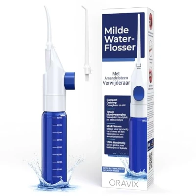 Afbeelding van Draagbare Waterflosser Reinigt Beugels, Implantaten, Kronen Draadloze Water Flos Amandelstenen Verwijderen Geen Elektriciteit of Batterijen Nodig Flosser Flossen met Oravix