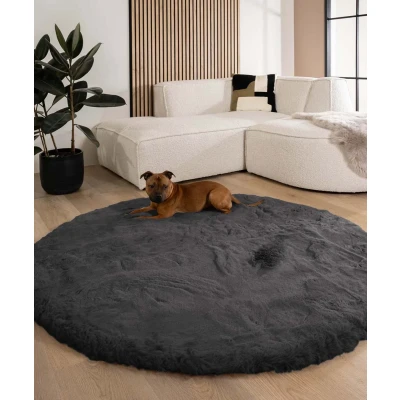 Afbeelding van Fluffy Vloerkleed Rond Comfy Deluxe Donkergrijs 200 Cm
