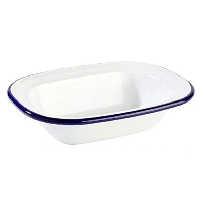 Afbeelding van Schaal &quot;enamelware&quot;, 16x12xh3,5 cm, wit/blauw