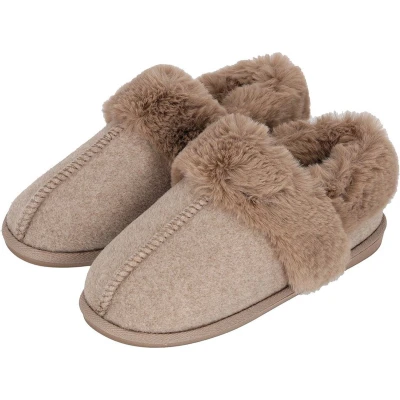 Afbeelding van Apollo Dames Instap Pantoffel Vilt Taupe Sloffen Maat 39/40