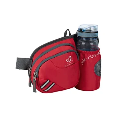 Afbeelding van WATERFLY Riemtas, heuptas met flessenhouder voor dames en heren, ademend, hardlopen, fietsen, kamperen, klimmen, reizen, wandelen, joggen, hondentraining, rood