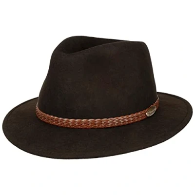 Afbeelding van Lierys Casual Light Traveller Wolvilthoed Heren Made in Italy wollen hoed vilthoed met leren band voor Herfst/Winter 57 cm bruin