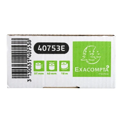 Afbeelding van Exacompta Ref. 40753E Doos van 60 rollen voor bankterminals breedte 57 mm x diameter 40 kern 12 1 thermische vouw 55g/m² zonder Phenol Lengte (+/ 2m) : 18 m Wit