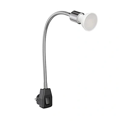 Afbeelding van ledscom.de Socket lamp LESCH Leeslamp zwanenhals, schakelaar, chroom/zwart + LED 630lm wit