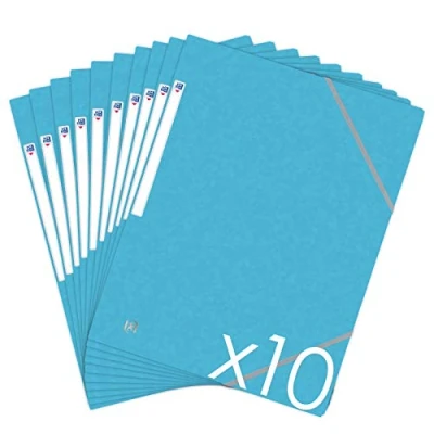 Afbeelding van Oxford Topfile+ Documentenmap, 3 flapjes, A4 formaat, elastisch, lichtblauw, 10 stuks