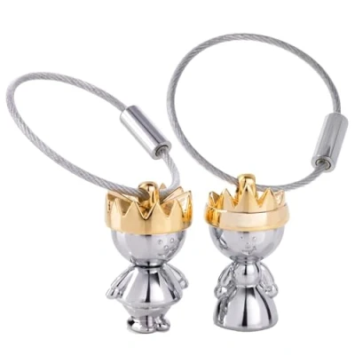 Afbeelding van Troika sleutelhangerset LITTLE KING &amp; QUEEN KR9 38/CH Set Koning Koningin in gekleurde verpakking glanzend, met gouden kroon het origineel van