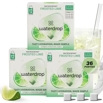Afbeelding van waterdrop® Citroen en Limoen 36 Frisdrank Cubes voor Water, Zonder Suiker Smaak, Alternatief Frisdrank, Vitamine C B Verrijkt